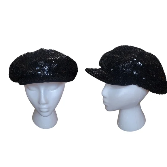 80's Black Sequin Cap - Picture 1 of 5